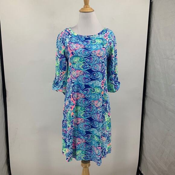 Lilly Pulitzer Dress Womens Small Blue Multi Ocean Preston Tie Half Sleeves - Picture 2 of 16